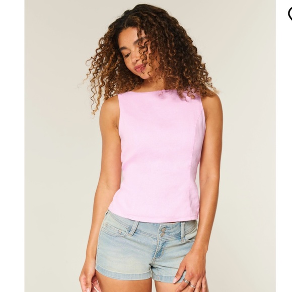 Hollister Tops - Hollister linen-blend open-back top rose quartz size Medium